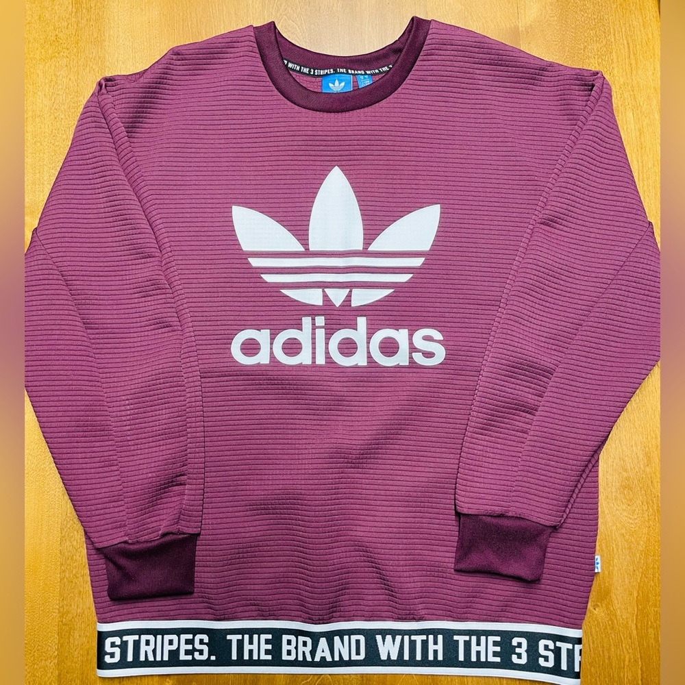 Adidas Wonen’s Pullover Ribbed Sweatshirt Size Small Burgundy